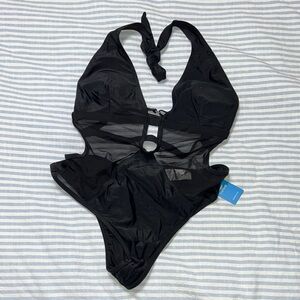 Cupshe Black Mesh Halter Swimsuit